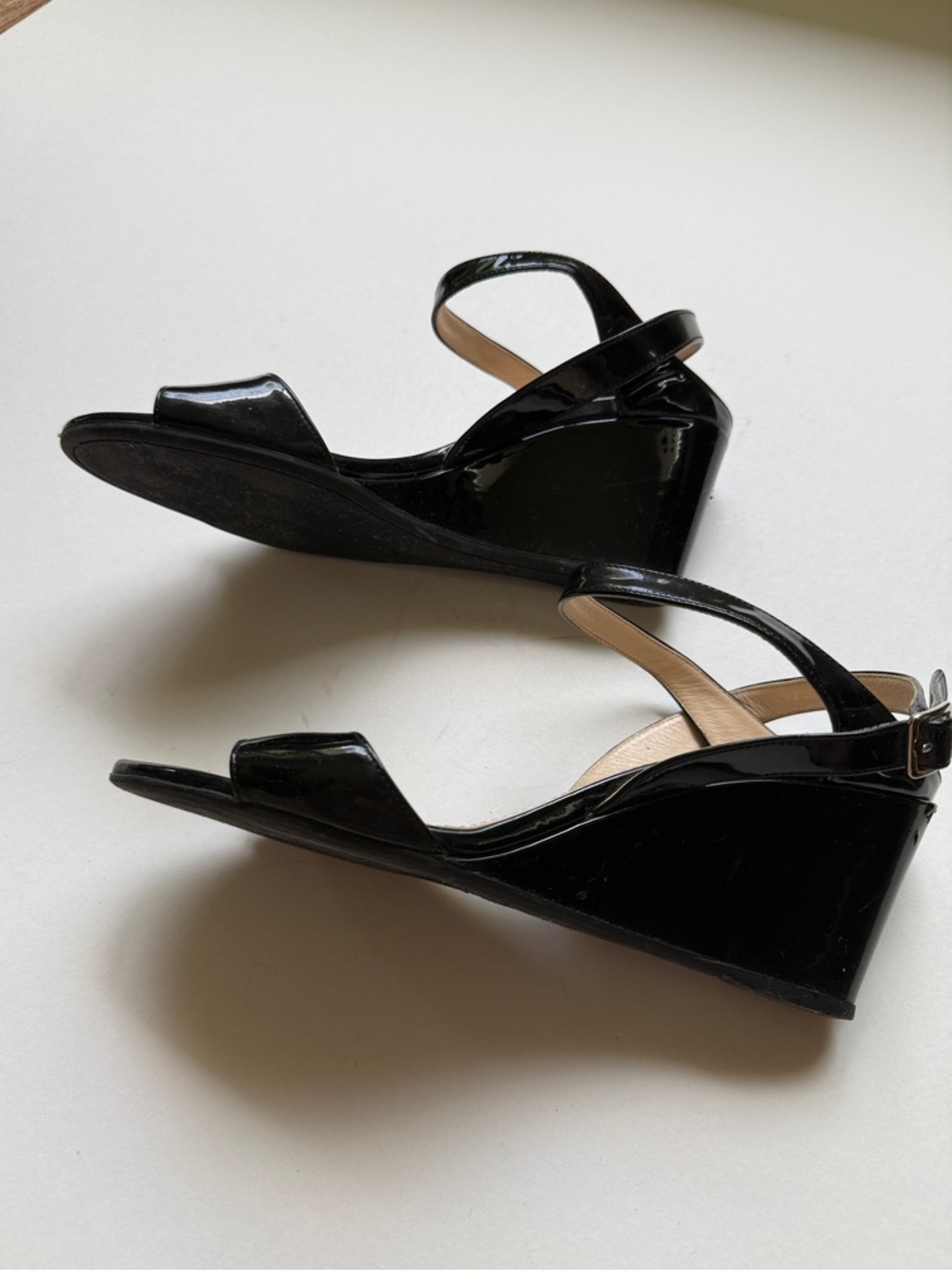 Prada Black Patent Leather Open-Toe Ankle-Strap Heels - Picture 2 of 8